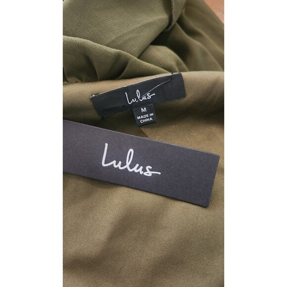 Lulus Olive Green Ruffled Tiered Maxi Dress Medium Square Neck High Slit NWT - Picture 4 of 8